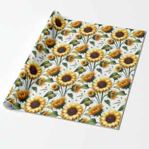 Papier Cadeau Tournesols Fleurs Jaunes Aquarelle Élégante 