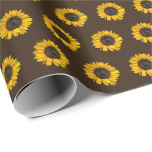 Papier Cadeau tournesols jaunes sur marron