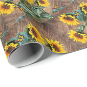 Papier Cadeau Tournesols Papillons Planche de Grange Rustique (Coin rond)