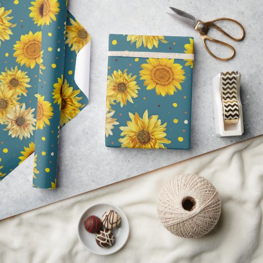 Papier Cadeau Tournesols sur Bleu (Artisanat)