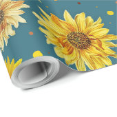 Papier Cadeau Tournesols sur Bleu (Coin rond)
