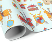 Papier Cadeau Tournoi médiéval des chevaliers fête d'anniversair (Coin rond)