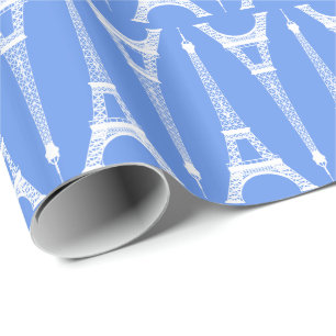 Papier Cadeau Tours Eiffel blanches de six pouces sur fond bleu