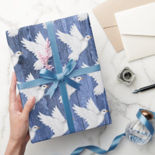 Papier Cadeau Tourterelles blanches carrelées Mariage rustique