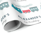 Papier Cadeau Tout à bord du train à vapeur Blue Boy Anniversair (Coin rond)