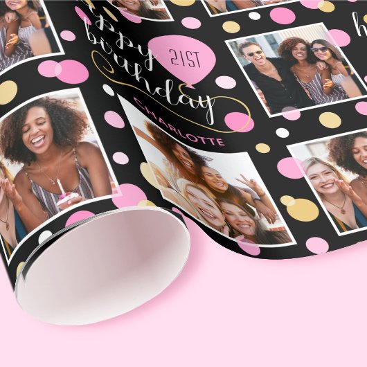 Papier Cadeau Tout âge Collage photo Anniversaire Ballons rose 2