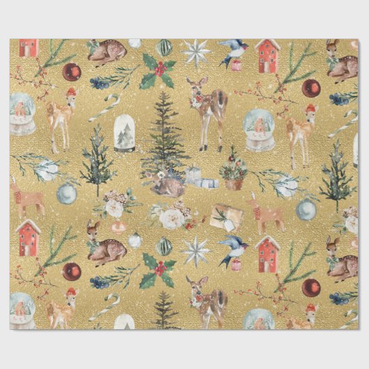 Papier Cadeau Tout Noël Reindeer Gold Riple (Plat)