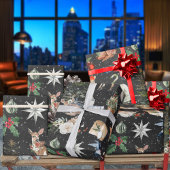 Papier Cadeau Tout Noël Reindeer Holly Stars Black