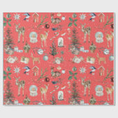 Papier Cadeau Tout Noël Rinder Coral Rouge (Plat)