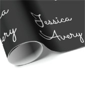 Papier Cadeau Tout nom | Script blanc modifiable Cool sur noir (Coin rond)