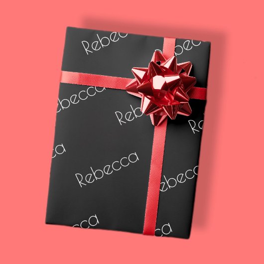 Papier Cadeau Tout nom | Style blanc moderne sur noir
