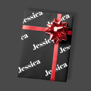 Papier Cadeau Tout nom   Type blanc rétro-moderne sur noir