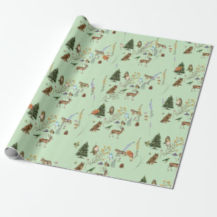 Papier Cadeau Toutes les occasions Bois Animaux Plante Sage Gree