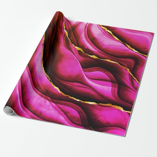 Papier Cadeau Toutes les occasions Hot rose marbre Parties scint (Déroulé)