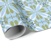 Papier Cadeau Toutes les occasions Scandinave Bleu Olive Vert Fl (Coin rond)