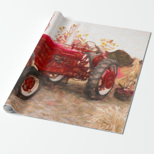 Papier Cadeau Tracteur agricole Rouge Vintage Russe Automne Mois