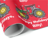 Papier Cadeau Tracteur avec la guirlande de Noël (Coin rond)