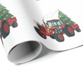 Papier Cadeau Tracteur avec remorque Père Noël Farm Farmer Noël (Coin rond)