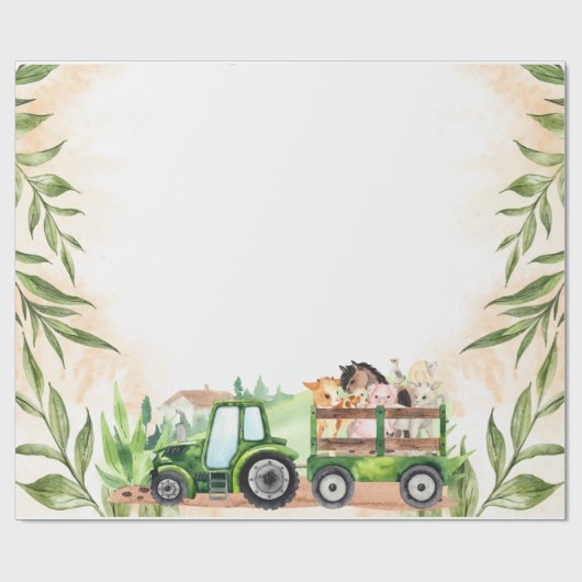 Papier Cadeau Tracteur d'aquarelle pour animaux de ferme (Plat)