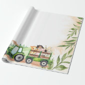 Papier Cadeau Tracteur d'aquarelle pour animaux de ferme (Déroulé)