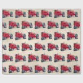 Papier Cadeau Tracteur de ferme rouge avec des boules d'yeux (Plat)