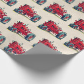 Papier Cadeau Tracteur de ferme rouge avec des boules d'yeux (Coin)