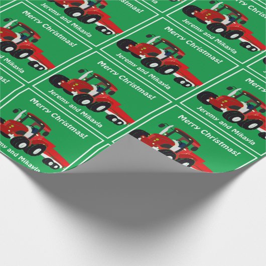 Papier Cadeau Tracteur et remorque rouge amusant (Coin)