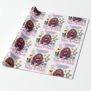 Papier Cadeau Tracteur rose Animaux de ferme adorables Grange ro