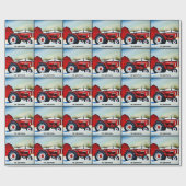 Papier Cadeau Tracteur rouge et grange rouge (Plat)