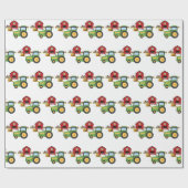 Papier Cadeau Tracteur vert mignon et grange rouge (Plat)