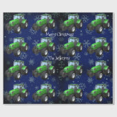 Papier Cadeau Tracteurs verts de ferme sur le Noël bleu (Plat)