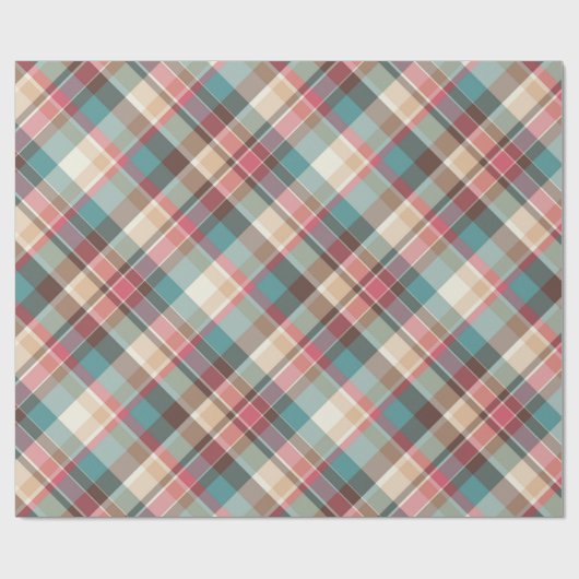 Papier Cadeau Traditionnel Noël Plaid Bleu Brown Rouge Motif (Plat)