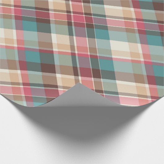 Papier Cadeau Traditionnel Noël Plaid Bleu Brown Rouge Motif (Coin)