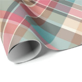 Papier Cadeau Traditionnel Noël Plaid Bleu Brown Rouge Motif (Coin rond)