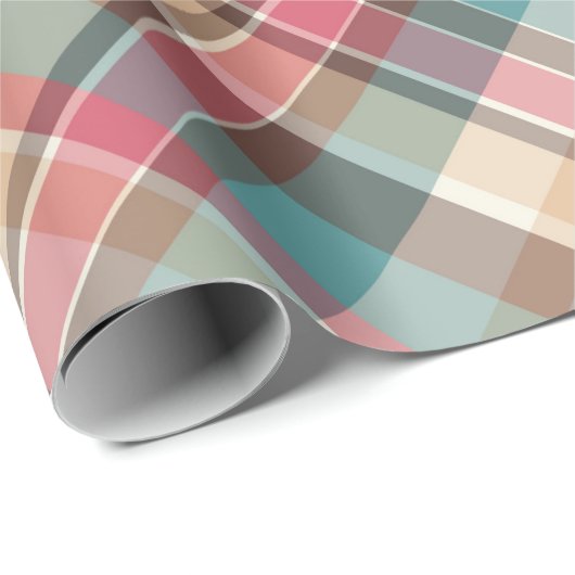 Papier Cadeau Traditionnel Noël Plaid Bleu Brown Rouge Motif (Coin rond)