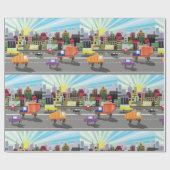 Papier Cadeau Trafic Citadin Coloré Lever de Soleil Urbain Vibra (Plat)