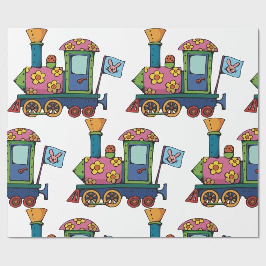 Papier Cadeau Train à fleurs de jouets (Plat)