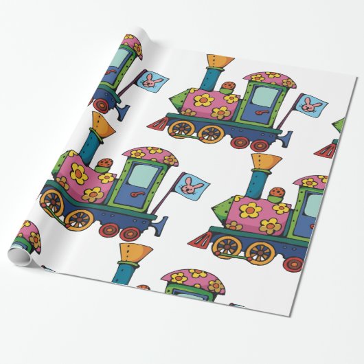 Papier Cadeau Train à fleurs de jouets (Déroulé)
