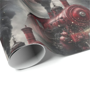Papier Cadeau Train à vapeur de Noël rouge