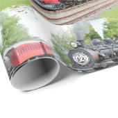 Papier Cadeau Train à vapeur rouge noir roux restauré (Coin rond)