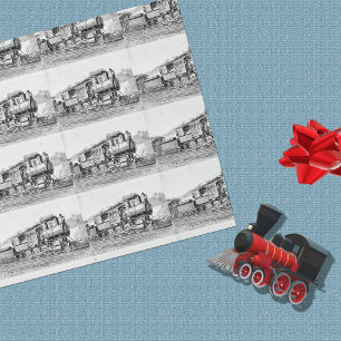 Papier Cadeau Train à vapeur vintage noir et blanc