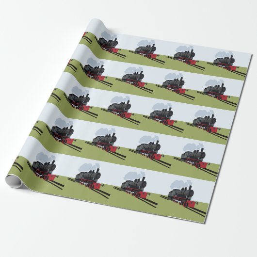 Papier Cadeau Train à vapeur vintage sur rail (Déroulé)