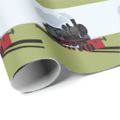 Papier Cadeau Train à vapeur vintage sur rail (Coin rond)