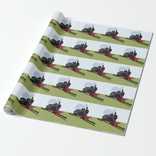 Papier Cadeau Train à vapeur vintage sur une voie ferrée Art