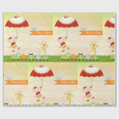 Papier Cadeau Train baby shower avec Animaux et Parapluie (Plat)