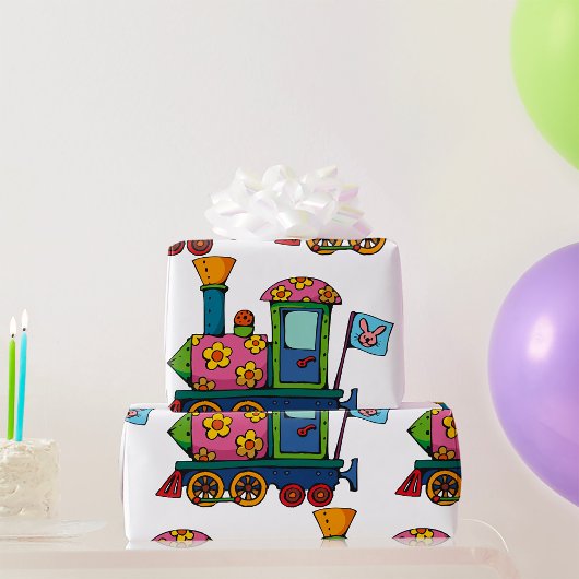 Papier Cadeau Train de fleurs jouet