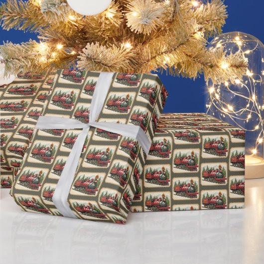 Papier Cadeau Train de Noël carrelé (Vacances)