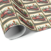 Papier Cadeau Train de Noël carrelé (Coin rond)