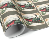 Papier Cadeau Train de Noël carrelé (Coin rond)