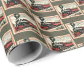 Papier Cadeau Train de Noël carrelé (Coin rond)